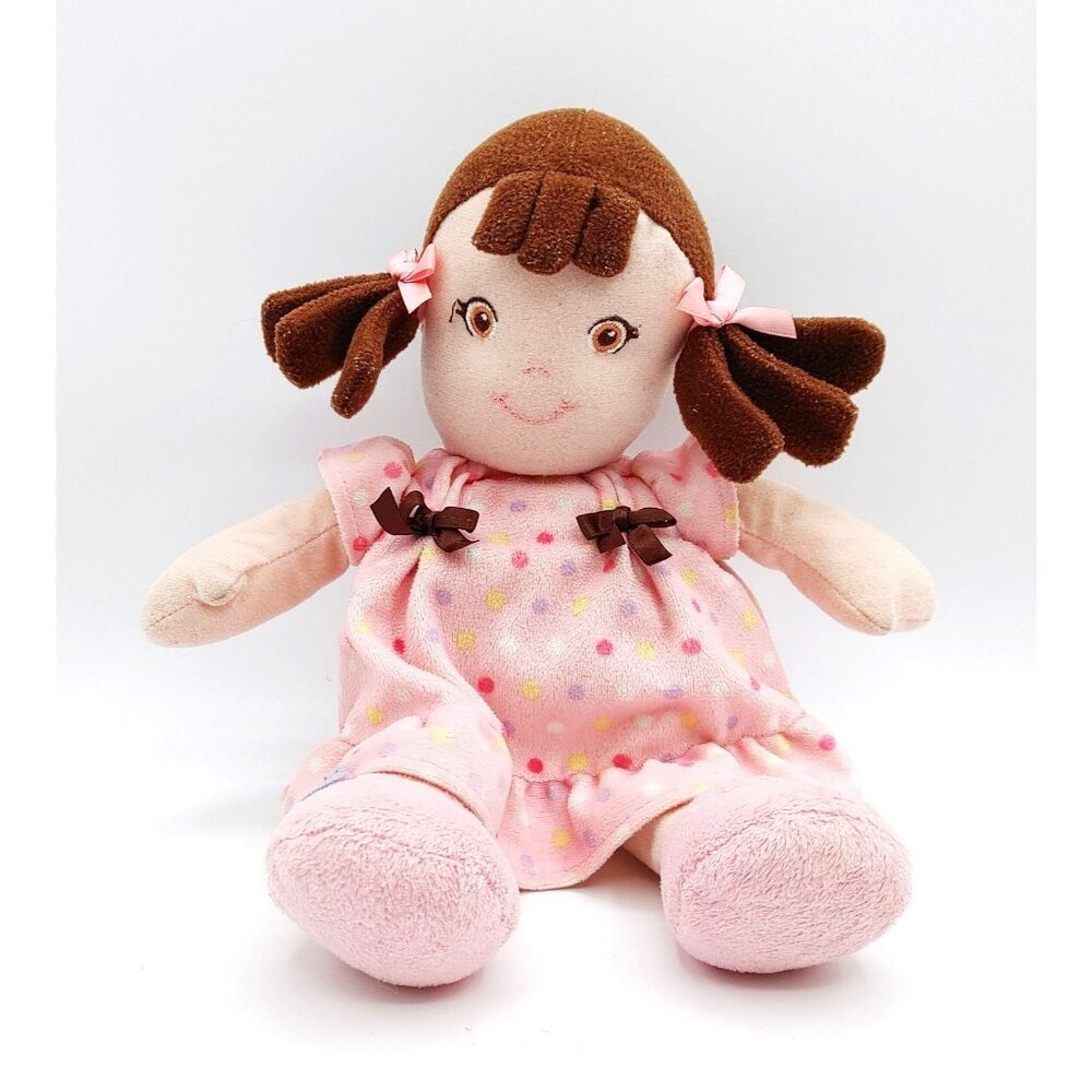 GARANIMALS Plush Baby Doll Rattle Pink Polka Dot Dress Brown Hair Walmart